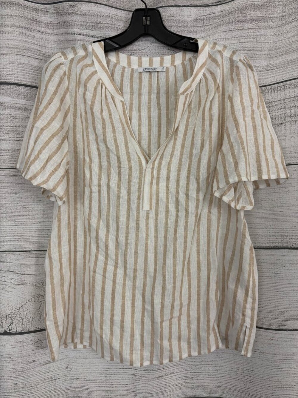Chicos Striped Linen Popover Blouse Size 0 US/4